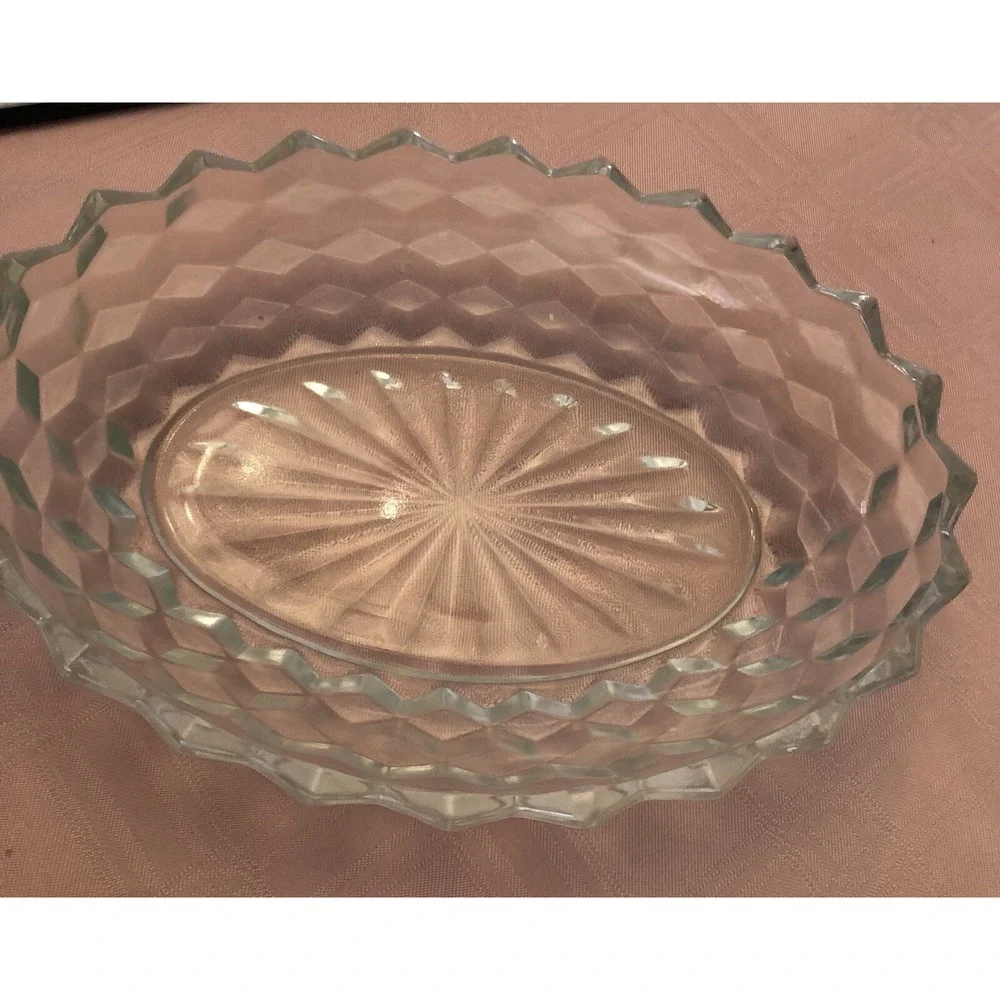 Vintage Bowl Clear Glass Starburst Etched Spiked Edges 9.5 x‎ 5